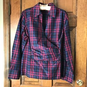 Talbots Navy/Maroon Plaid Surplice Blouse Size 18